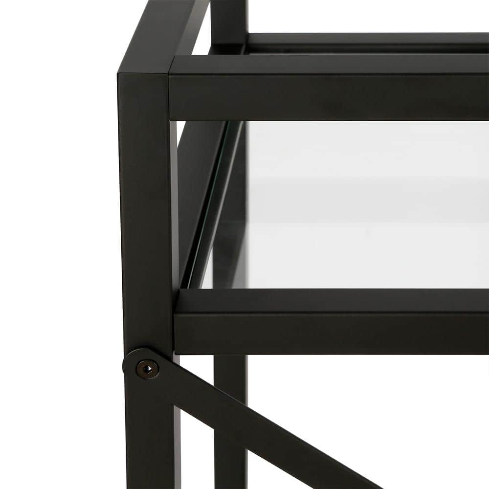 Modern Blackened Bronze Metal Bar Cart with Glass Shelves