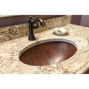 Under-Counter Small Oval Hammered Copper Bathroom Sink in Oil Rubbed Bronze