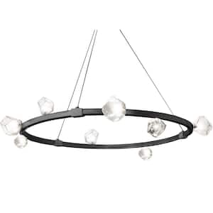 Pearlene 12-Light Matte Black Statement Circle Chandelier for Living Room