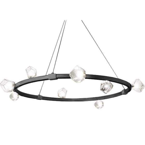 Dainolite Pearlene 12-Light Matte Black Statement Circle Chandelier for Living Room