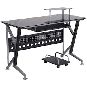 47.3 in. Rectangular Black/Silver Computer Desks with Keyboard Tray