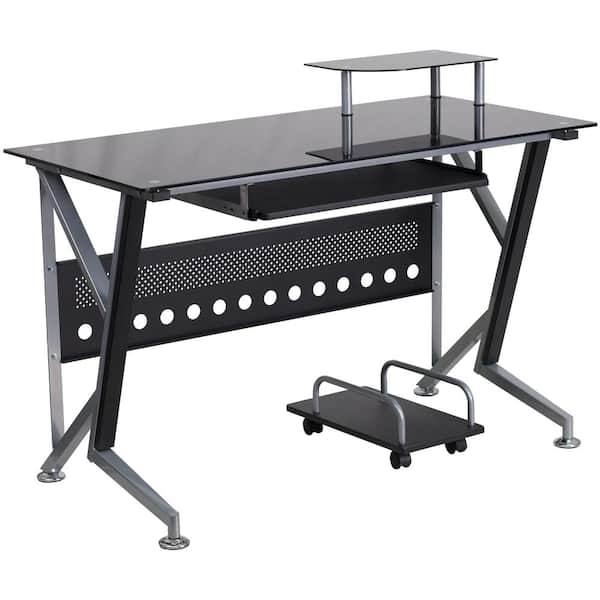 Carnegy Avenue 47.3 in. Rectangular Black/Silver Computer Desks with Keyboard Tray