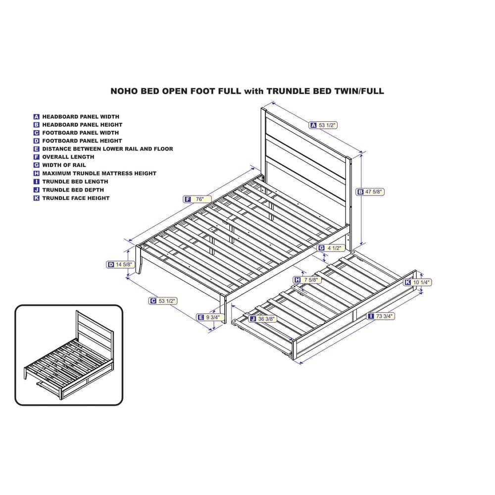 Gray Full Platform Bed with Trundle and Charging Station
