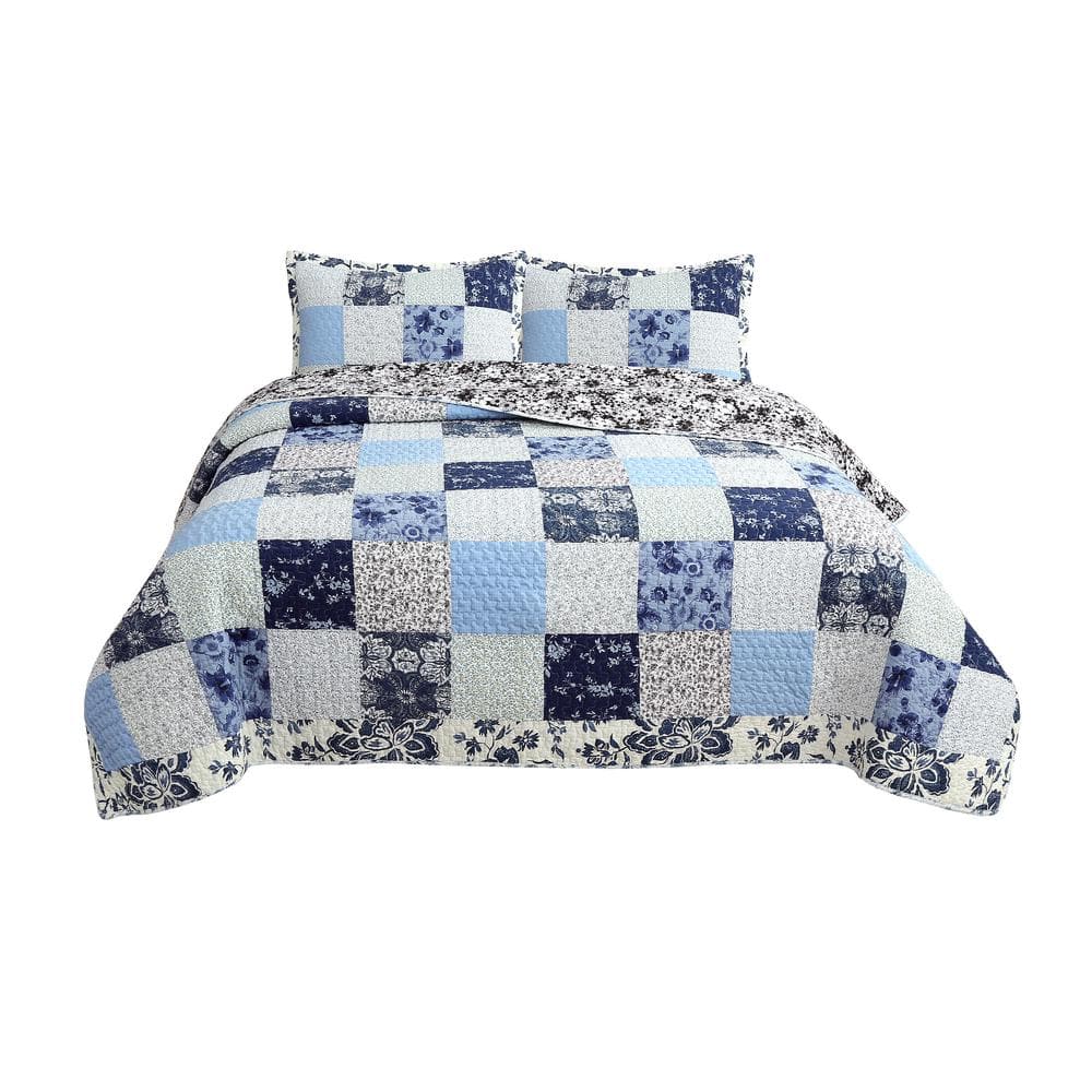 Cozy Line Home Fashions Azure Blue Floral Garden Patchwork 3