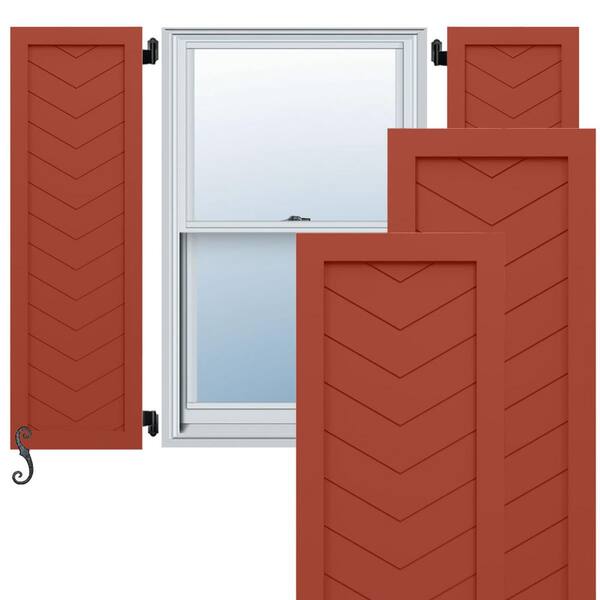 Ekena Millwork EnduraCore Chevron Modern 18 in. W x 45 in. H Raised Panel Composite Shutters Pair in Colorful Leaves