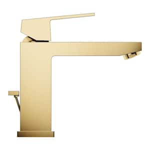Eurocube Single-Handle Single Hole Mid-Arc 1.2 GPM Bathroom Faucet with Drain Assembly in Brushed Cool Sunrise