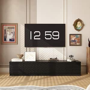 Black TV Console Entertainment Center Fits TV's up to 80 in. with 2 Shelves, 3 Drawers, 2 Doors and Waven Surface