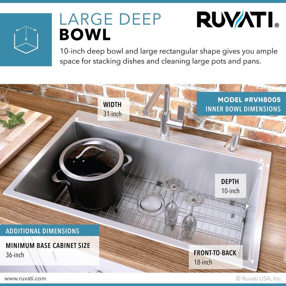Ruvati 33" x 22" Stainless Steel Topmount Kitchen Sink with Satin Finish