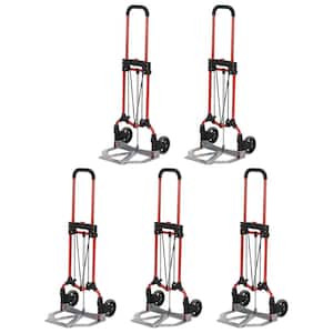 160 lbs. Capacity Personal MCI Folding Hand Truck with Rubber Wheels, Red/Silver (5-Pack)