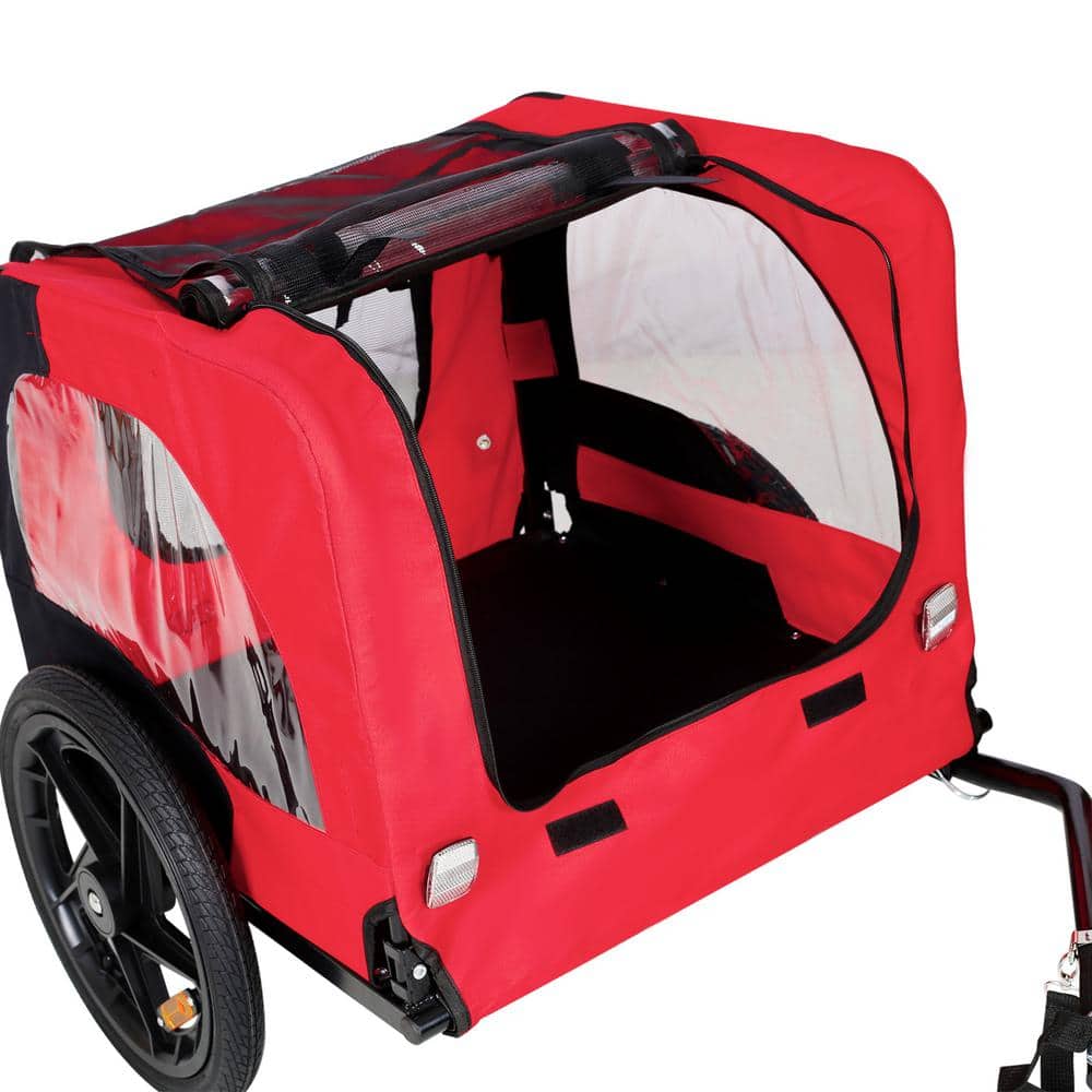 Red Foldable Bicycle Trailer for Small to Medium Pets with Reflectors