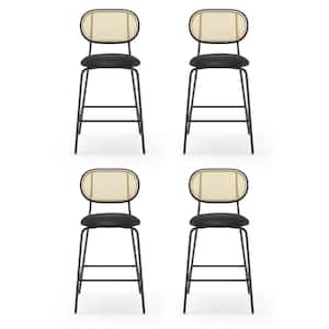 26 in. Black Metal Frame Rattan Counter Height Bar Stools With Faux Leather Seat (set of 4)