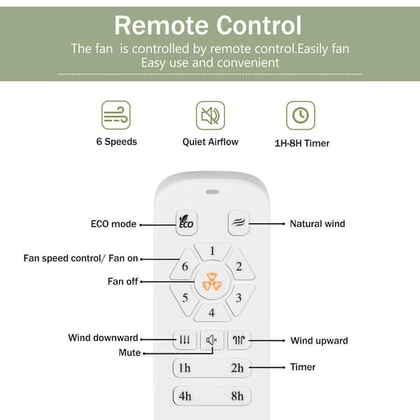 Ewies 52 in. Indoor Scandi White Solid Wood 6-Speed Ceiling Fan without Lights, Slient Reversible Ceiling Fan w/Remote