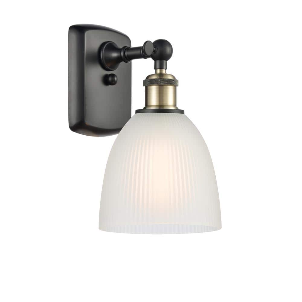 Castile 1-Light Black Antique Brass, White Wall Sconce with White Glass Shade price history on PriceWatchPro