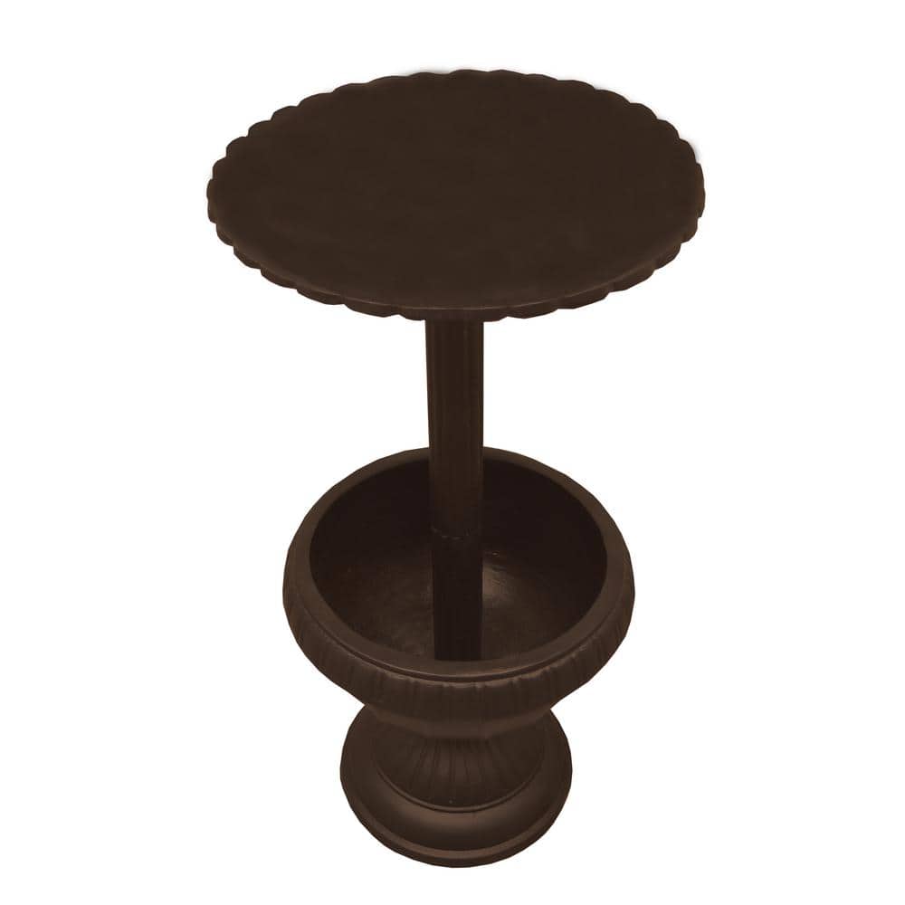 Ornate Brown Cast Aluminum Bird Bath with Planter Vase
