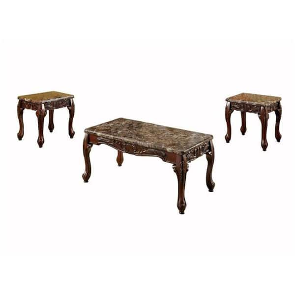 William's Home Furnishing Lechester 23 in. Dark Oak/Brown Rectangle Wood Coffee Table with 2-End side Table
