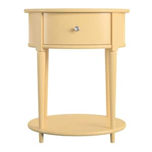 Abelia 21.6 in. Pale Yellow Round End Table with Drawer and Shelf