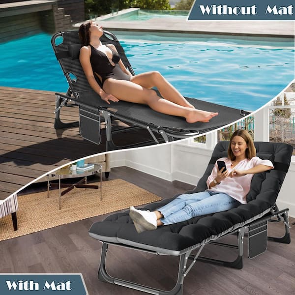 BOZTIY Steel Frame Reclining Patio Fold Chair, Zero Gravity Chair with  Removeable Pad and Cup Holder, Dark gray&Black Cushion K16ZDY-17@1 - The  Home Depot