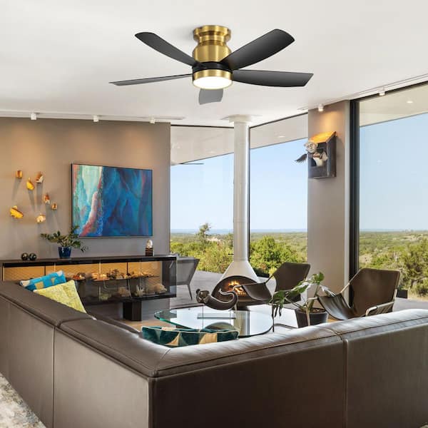 Avex 42 in. Gold Black Standard Flush Mount Ceiling Fan with Remote Control and Dimmable LED Light