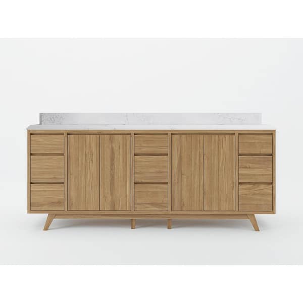 Willow Collections Madison Teak 84 in. W x 22 in. D x 36 in. H Double Sink Bath Vanity in Golden Teak with Cove Edge Empira Quartz