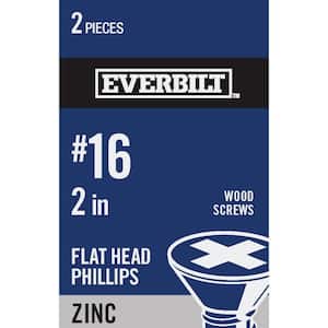 #16 x 2 in. Zinc Plated Phillips Flat Head Wood Screw (2-Pack)