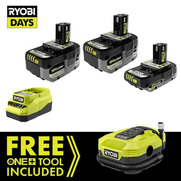 ONE+ 18V HIGH PERFORMANCE Kit w/ (2) 4.0 Ah Batteries, 2.0 Ah Battery, Charger, & FREE ONE+ 18V Cordless Inflator
