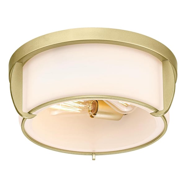 JAZAVA 12.6 in 1-Light Brushed Gold Modern Flush Mount with Glass Shade and No Bulbs Included