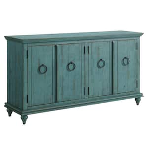 Garden District 65 in. Rustic Turquoise Solid Wood TV Stand, Fits Up to 70 in. TV with 4-Doors