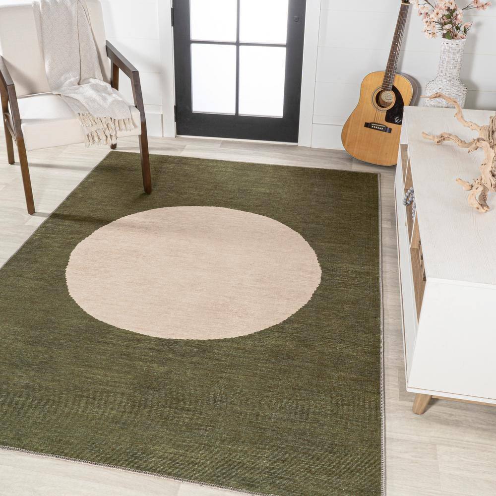 Ivory Geometric Synthetic 8' x 10' Washable Area Rug
