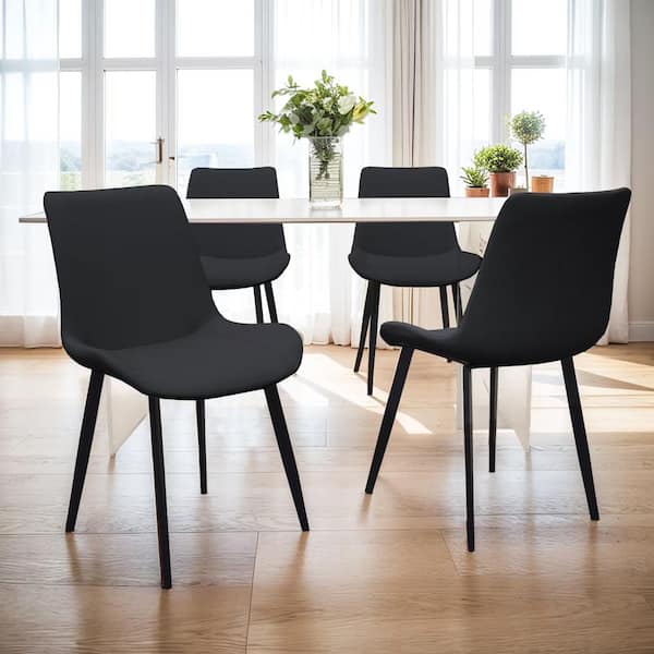 Rivo Modern Black PU Faux Leather Upholstered Dining Side Chairs with Metal Legs, Set of 4