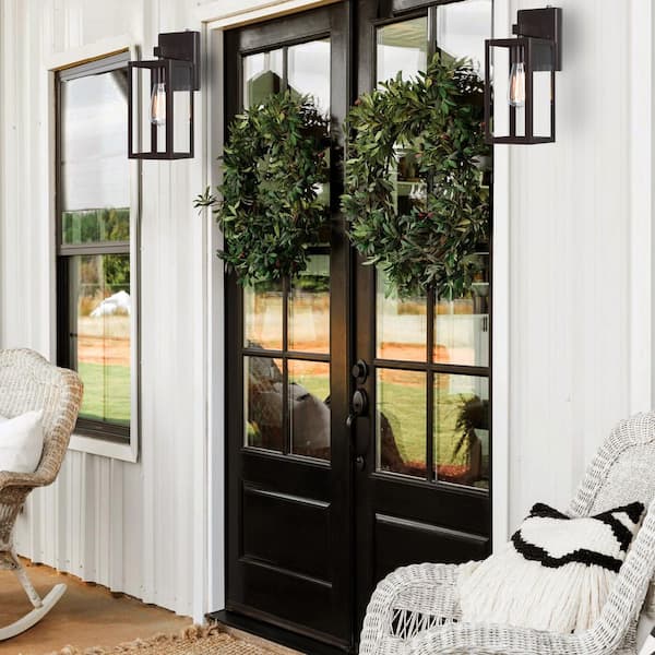 Martin 14 in. 1-Light Bronze Outdoor Wall Lantern Sconces with No Bulbs Included Dusk to Dawn(2-Pack)