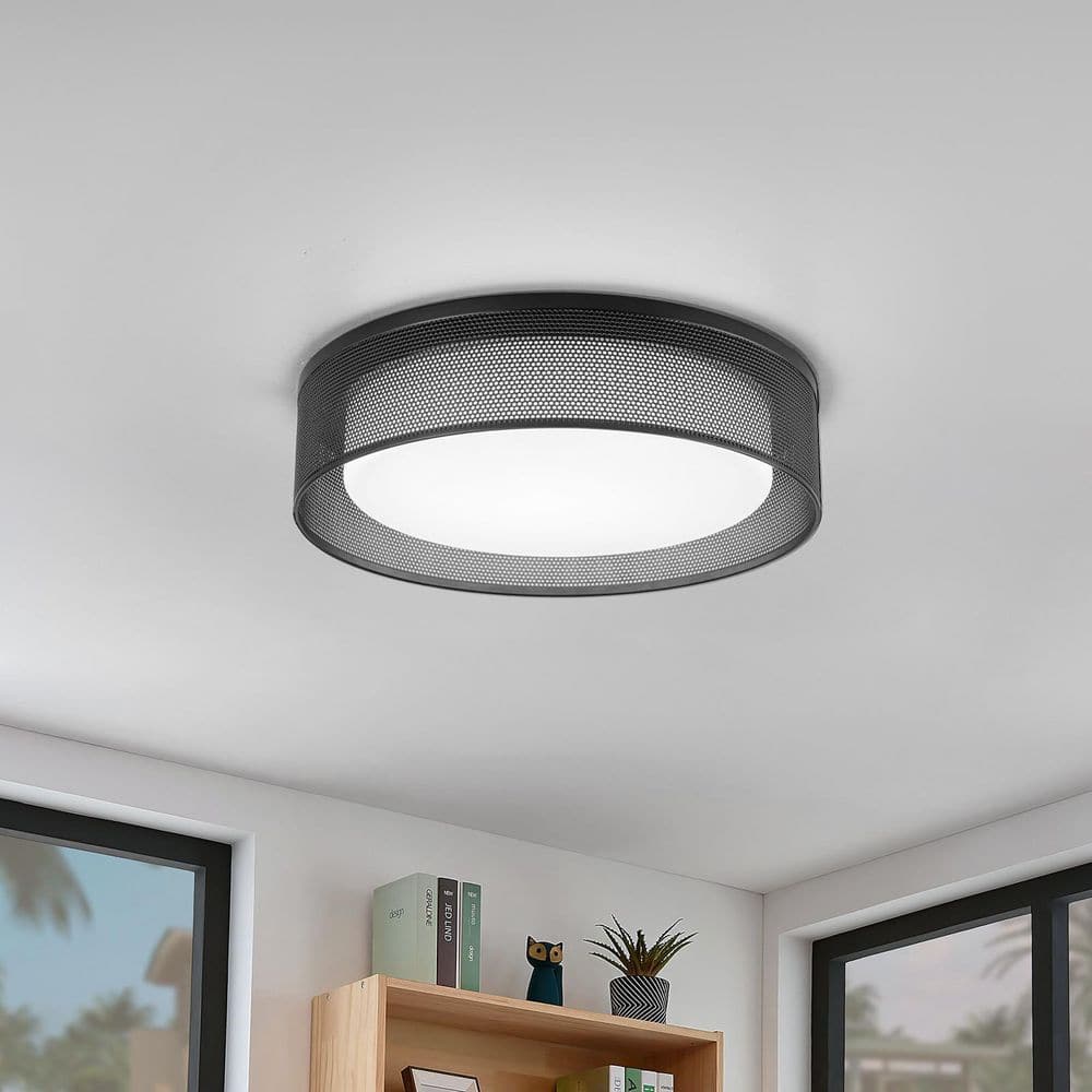 Luvia 13 in. 1-Light Matte Black Modern Drum Selectable LED Flush Mount for Dinning Room Foyer Kitchen price history on PriceWatchPro