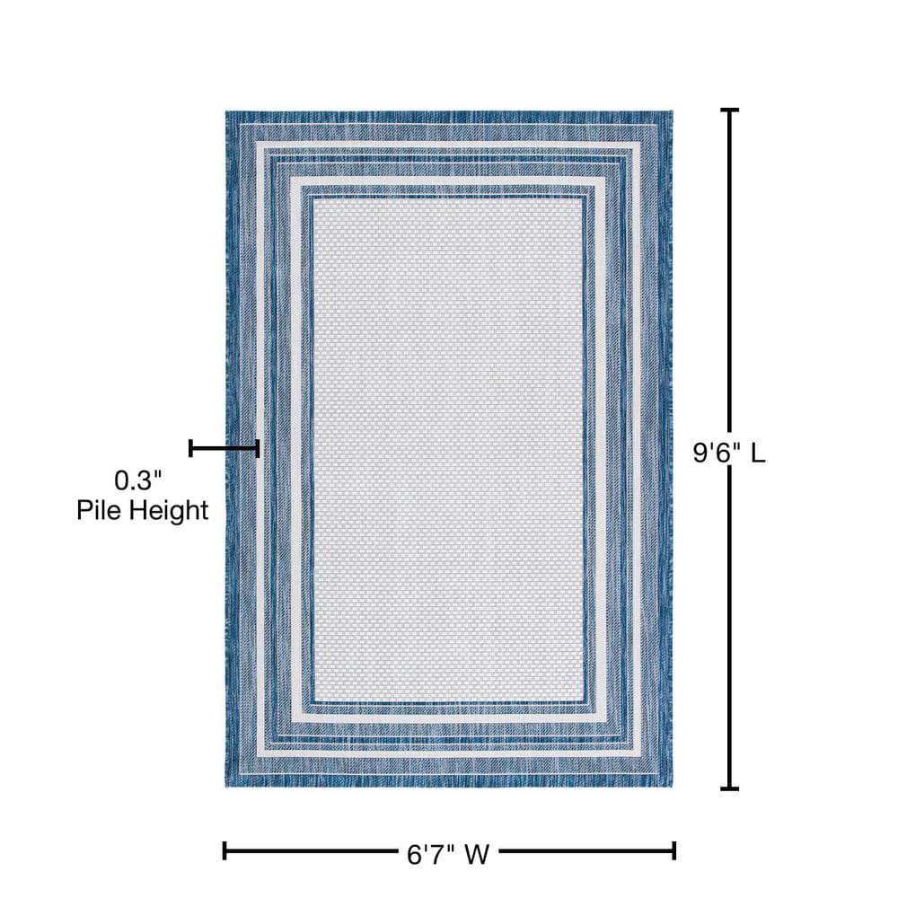Ivory and Navy Rectangular Synthetic Indoor/Outdoor Rug