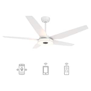 Starfish 52 in. Dimmable LED Indoor/Outdoor White Smart Ceiling Fan with Light and Remote, Works with Alexa/Google Home