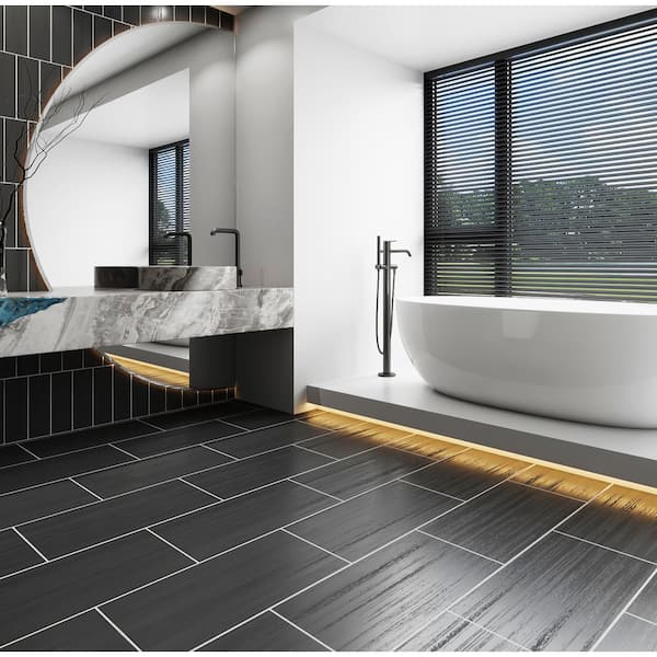 Spazio Laser Black 12 in. x 24 in. Porcelain Floor and Wall Tile (6-Piece) (12 sq. ft./Case)