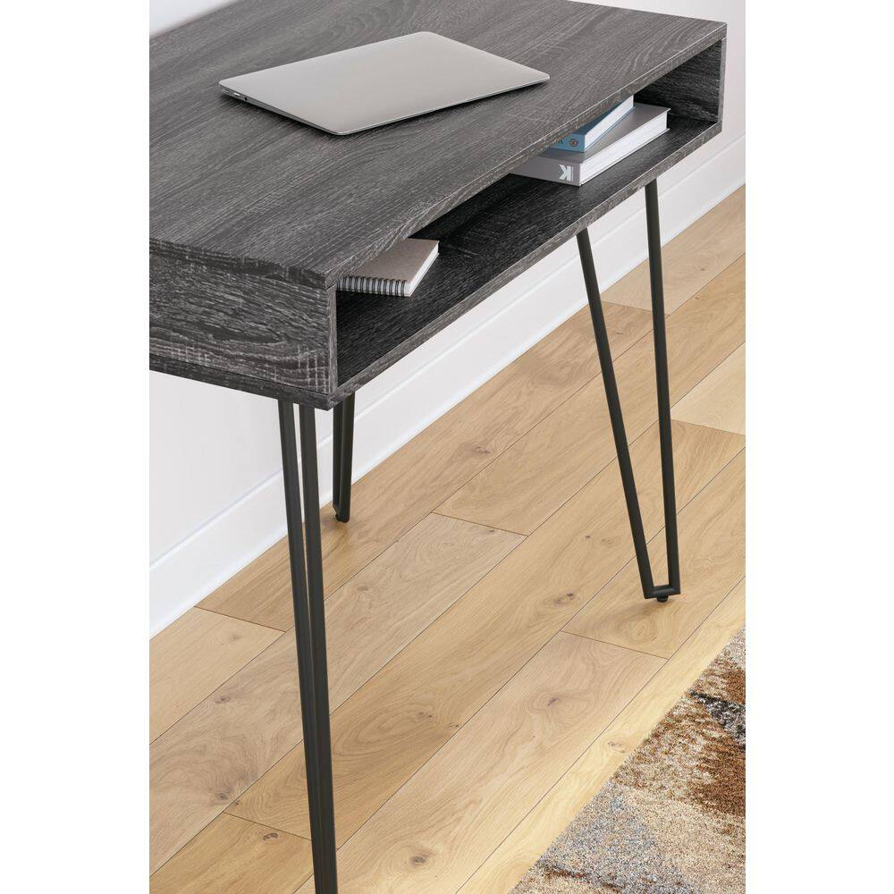 Charcoal Gray Wood Home Office Desk with Black Metal Legs
