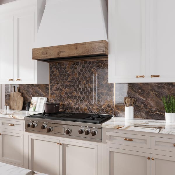 Splendor Brown 8.9 in. x 12.8 in. Polished Porcelain Hexagon Wall and Floor Tile (7.09 sq. ft./case) (9-pack)
