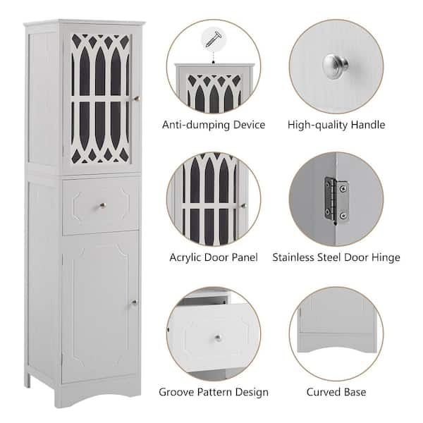 LORDEAR 16.5 in. W x 14.2 in. D x 63.8 in. H White Linen Cabinet