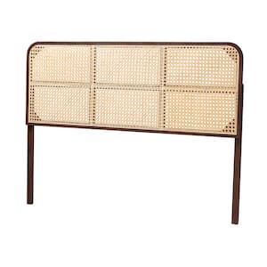 Lainer Dark Brown Queen Headboard with Natural Rattan