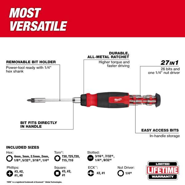 Milwaukee 27 in 1 Ratcheting Multi Bit Screwdriver with 8 in 1