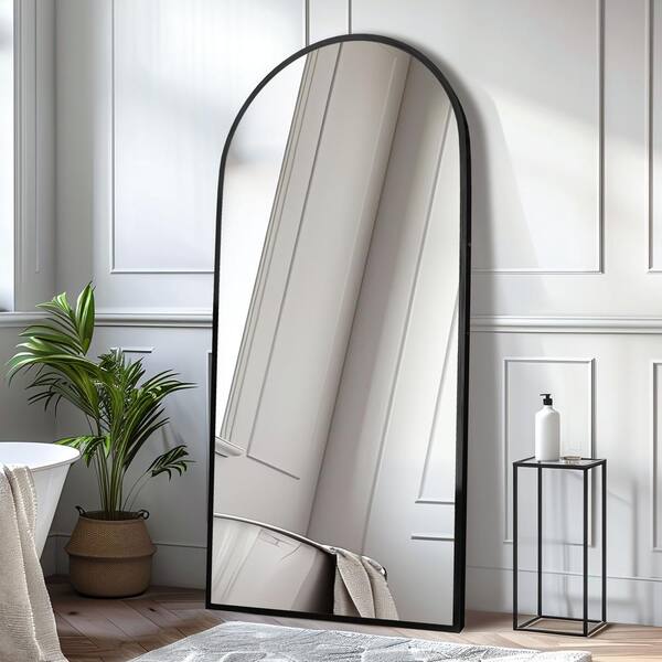 Lirago 28 in. W. x 59 in. H Full Length Arched Free Standing Body Mirror, Metal Framed Wall Mirror, Large Floor Mirror in Black
