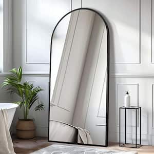 28 in. W. x 59 in. H Full Length Arched Free Standing Body Mirror, Metal Framed Wall Mirror, Large Floor Mirror in Black