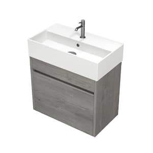 Mini 23.62 in. W x 13.39 in. D x 24.4 in. H Modern Bathroom Vanity in Grey Oak With White Ceramic Top