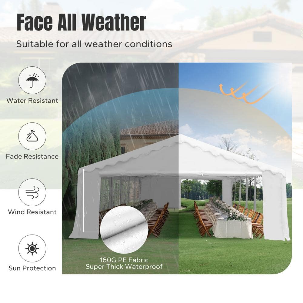 Syritta 20 Ft. White Steel Canopy Tent with 6 Side Walls