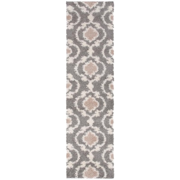 Moroccan Trellis Cozy Shag Gray 2 ft. x 7 ft. 2 in. Indoor Runner Rug