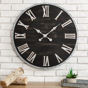 27.56 in. D Oversized Farmhouse Wooden and Galvanized Wall Clock