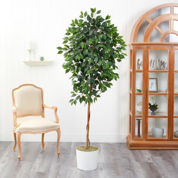Nearly Natural 5.5' Elegant Ficus Artificial Tree in White Planter