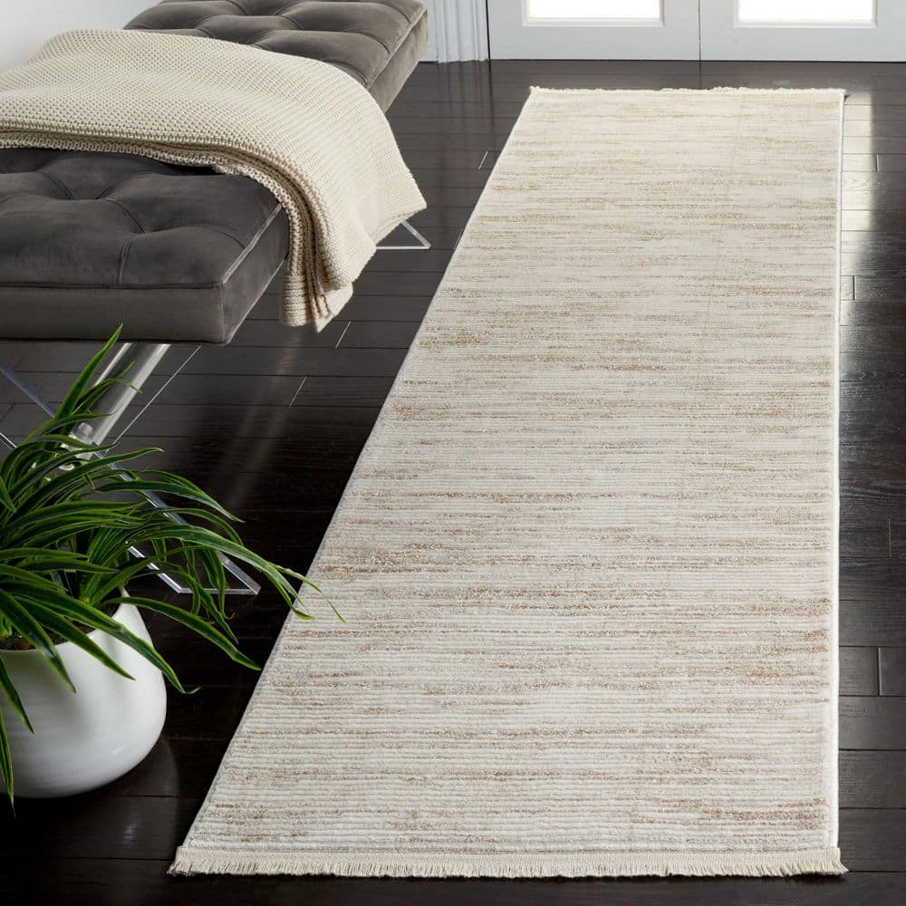 Ivory and Beige Synthetic Cotton Runner Rug, 2'2" x 8'