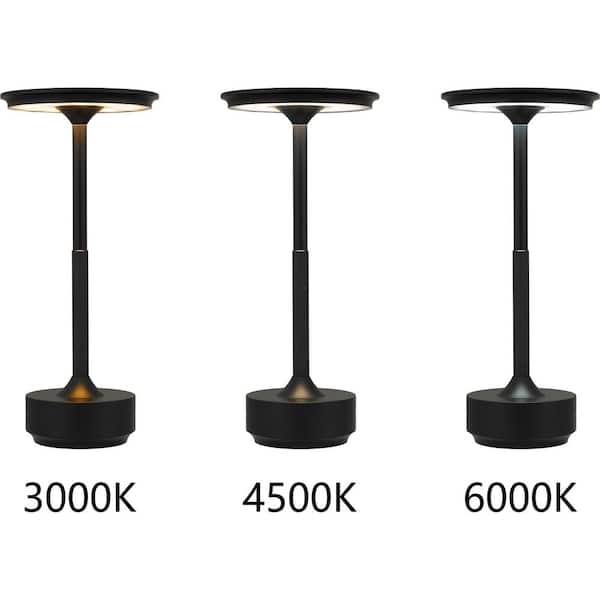 DEELUX Lampe De Table Sans Fil Rechargeable Hauteur Réglable Métal - 3000K Dimmable Intérieur Extérieur Noir