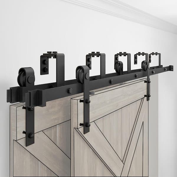 WINSOON 15 ft. /180 in. Powder Coated Black Heavy-Duty Bypass Double Door Sliding Barn Door Hardware Classic Design Roller