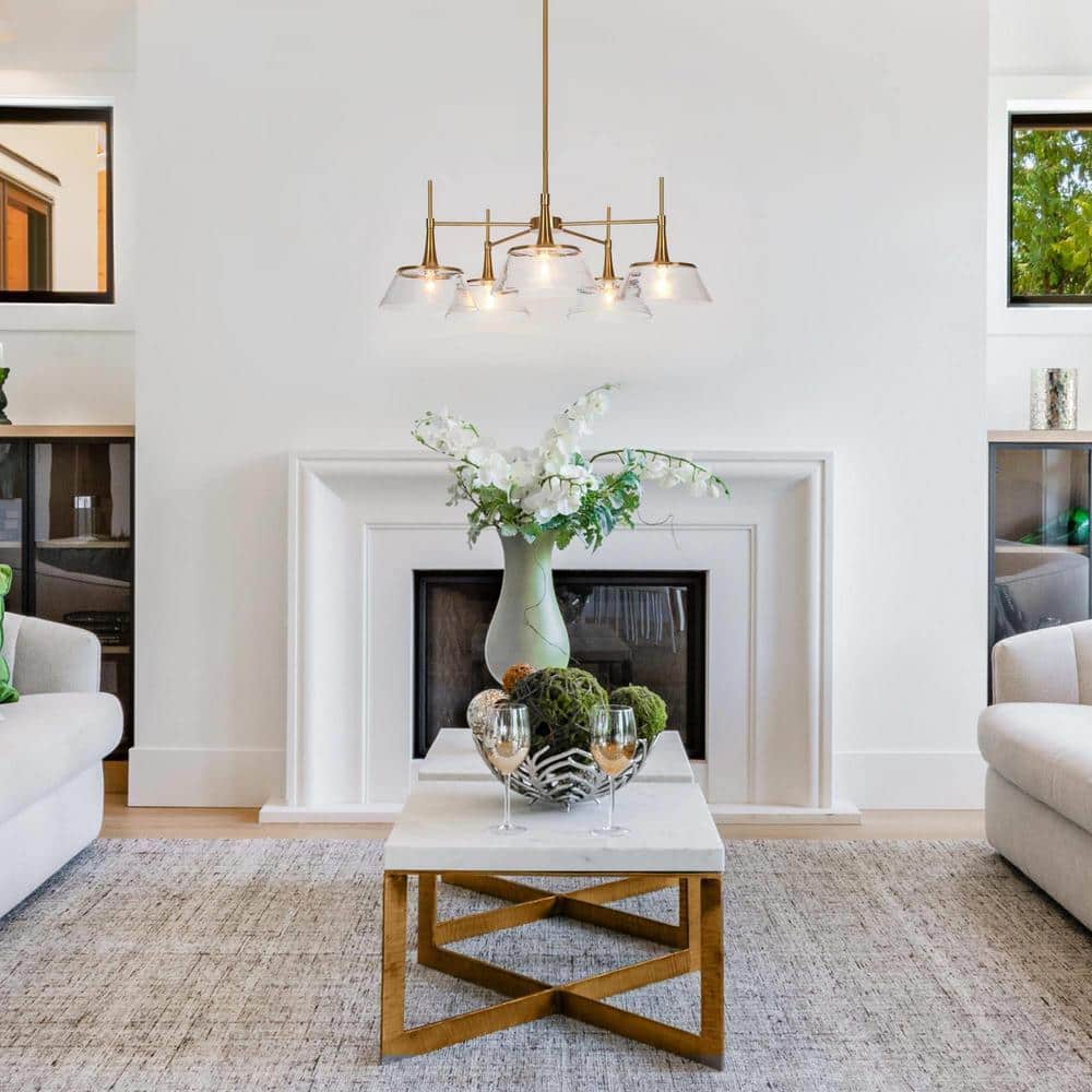 Gold and Clear Glass 5-Light Modern Chandelier